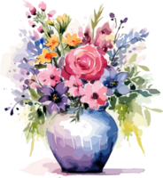 Clipart of flowers in a vase in watercolor painting style AI Image Generative png