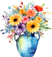 Clipart of flowers in a vase in watercolor painting style AI Image Generative png