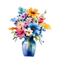 Clipart of flowers in a vase in watercolor painting style AI Image Generative png