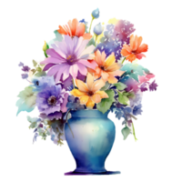 klem kunst van waterverf bloemen in een vaas voor kunst ontwerp element. ai generatief beeld png