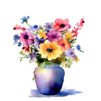 clip art van bloemen in een vaas in waterverf schilderij stijl ai beeld generatief png