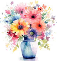clip art van bloemen in een vaas in waterverf schilderij stijl ai beeld generatief png