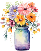 Clipart of flowers in a vase in watercolor painting style AI Image Generative png