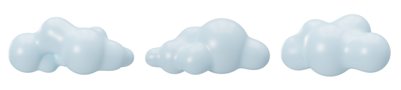 Light blue 3D clouds on transparent background, as PNG. Cut out design elements. Cute round cloud. 3D render. png