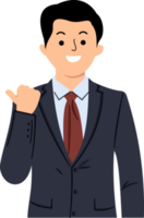 enthusiastic businessman pointing finger left or smiling corporate man showing advertisement standing in suit over white background png