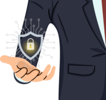 cyber security and network data protection, businessman holding internet network security padlock encryption, security of personal data of protection against digital attacks png