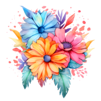 Bright Daisy Flower Bouquet Watercolor Clipart AI Generated png