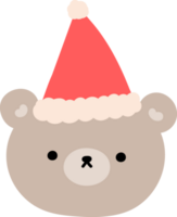 Cute teddy bear wearing christmas hat illustration. png