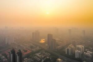 AI Generated Sky view. Air quality in many cities around the world is dangerously low, causing serious health problems for the people who live there. photo