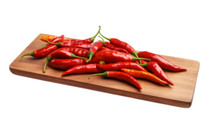 Fresh Red Chili Peppers on wooden board, Studio Shot, AI Generative png