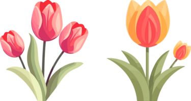 artistiek bloemen decor, vlak kleur tulp illustratie, ai gegenereerd png