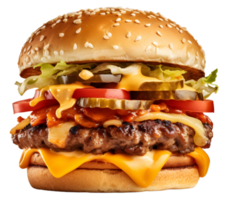 groß Burger mit Fleisch, Käse und viele von Gemüse, ai generiert png