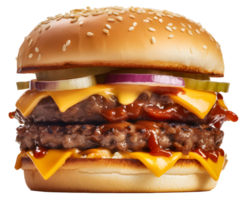 big double beef burger with cheese pickles and onion, AI Generated png