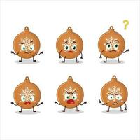 Cartoon character of christmas ball cookies with what expression vector