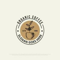 Organic Coffee bean logo design vector,Vintage Coffee shop logo design, food and drink vector illustration