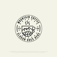 Mountain Coffee Restaurant logo vector, Outline Coffee shop logo design , food and drink premium vector illustration