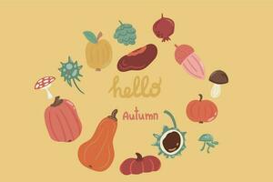 Hello autumn vibes hand drawn set vector