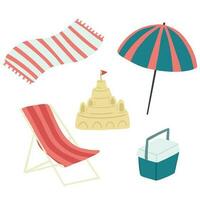 Beach set summer hand drawn illustration with umbrella vector