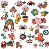 Groovy icons set 90's style hand drawn vector