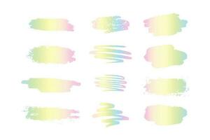 Set of holographic strokes of paint. Y2K cute holographic stickers isolated on white background, vector rainbow hand drawn element.