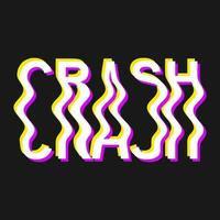 Vector illustration with 3d glitch effect, lettering CRASH. Groovy wavy lettering in trendy psychedelic y2k, 90s, 00s rave style, nostalgia, crazy print.