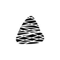 Triangular vector texture element. Clipart hand drawn doodle striped triangle, black sticker isolated on white background, pencil strokes.