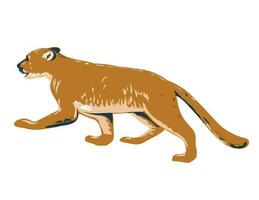 Cougar Prowling Side View WPA Poster Art vector