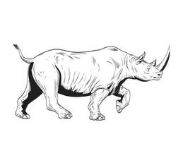 Rhinoceros or Rhino Charging Side View Comics Style Drawing vector