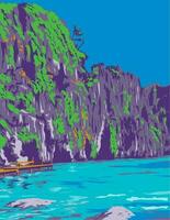 Kayangan lago en coron del Norte palawan Filipinas wpa Arte deco póster vector