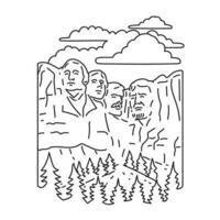 montar rushmore nacional monumento santuario de democracia sur Dakota Estados Unidos mono línea Arte vector