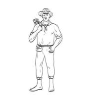 Male Filipino Farmer Standing Front View Comics Style Drawing vector
