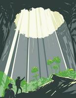 Hang Son Doong Cave Doline in Phong Nha Ke Bang National Park Vietnam WPA Art Deco Poster vector