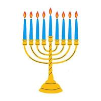 Hanukkah menorah candelabrum with nine lit candles. Vector illustration design