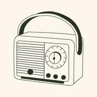 Black and white Old School radio cassette tape player icon in flat style on a white background vector