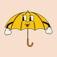 Cute happy funny umbrella 30s cartoon mascot character 40s, 50s, 60s old animation style. vector