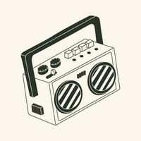 Black and white Old School radio cassette tape player icon in flat style on a white background vector