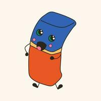 Cute happy funny Paintbrush with kawaii eyes. Cartoon cheerful school mascot vector