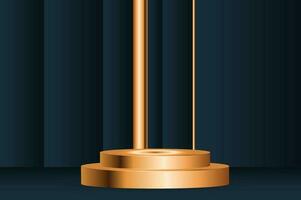 Golden and Blue Cylinder Podium - Luxury Blank Stage for Product Display vector