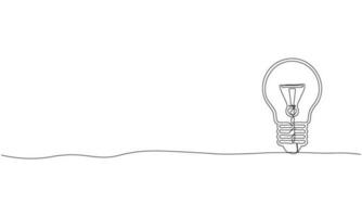 continuous single line drawing of light bulb idea and brain stroming concept, line art vector illustration in detail