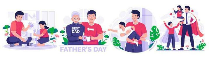 Illustration Set of Father's Day.  Father, Daughter, and Son. Vector illustration