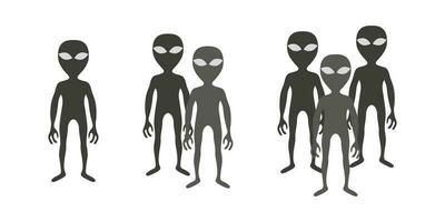 Aliens set. Gray alien creatures in flat style isolated on white background. Extraterrestrial life form. Vector illustration.