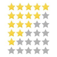 Five star rating of sites on the Internet. 5 star consumer rating for apps and websites. Yellow star icons in a row for customer voting for quality of service. Vector illustration.