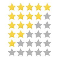 Five star rating of sites on the Internet. 5 star consumer rating for apps and websites. Yellow star icons in a row for customer voting for quality of service. Vector illustration.