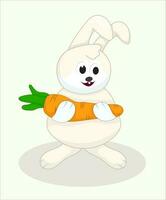 Cartoon Cute and happy rabbit holding carrot. Isolated. vector