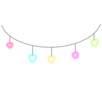 Beautiful love background with heart shaped lights hanging on a string png