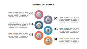 negocio infografía modelo para presentación con seis opciones, números y íconos vector