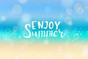 Summertime blurred background in soft colors with bokeh, flares and hand drawn lettering vector