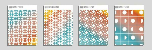 Bauhaus geometric pattern backgrounds, vector abstract circles, triangles and square line art. Yellow, blue, red and green colors, trendy Bauhaus pattern background set