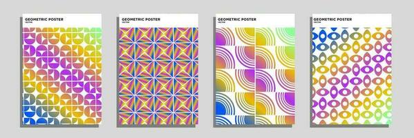 Bauhaus geometric pattern backgrounds, vector abstract circles, triangles and square line art. Yellow, blue, red and green colors, trendy Bauhaus pattern background set