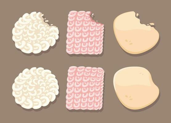 Kerupuk Is Indonesian Crackers Symbol Set Cartoon Vector